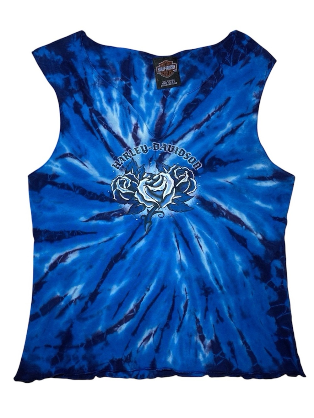 Vintage Harley Davidson Tie-Dye Blue Rose Graphic Tee
